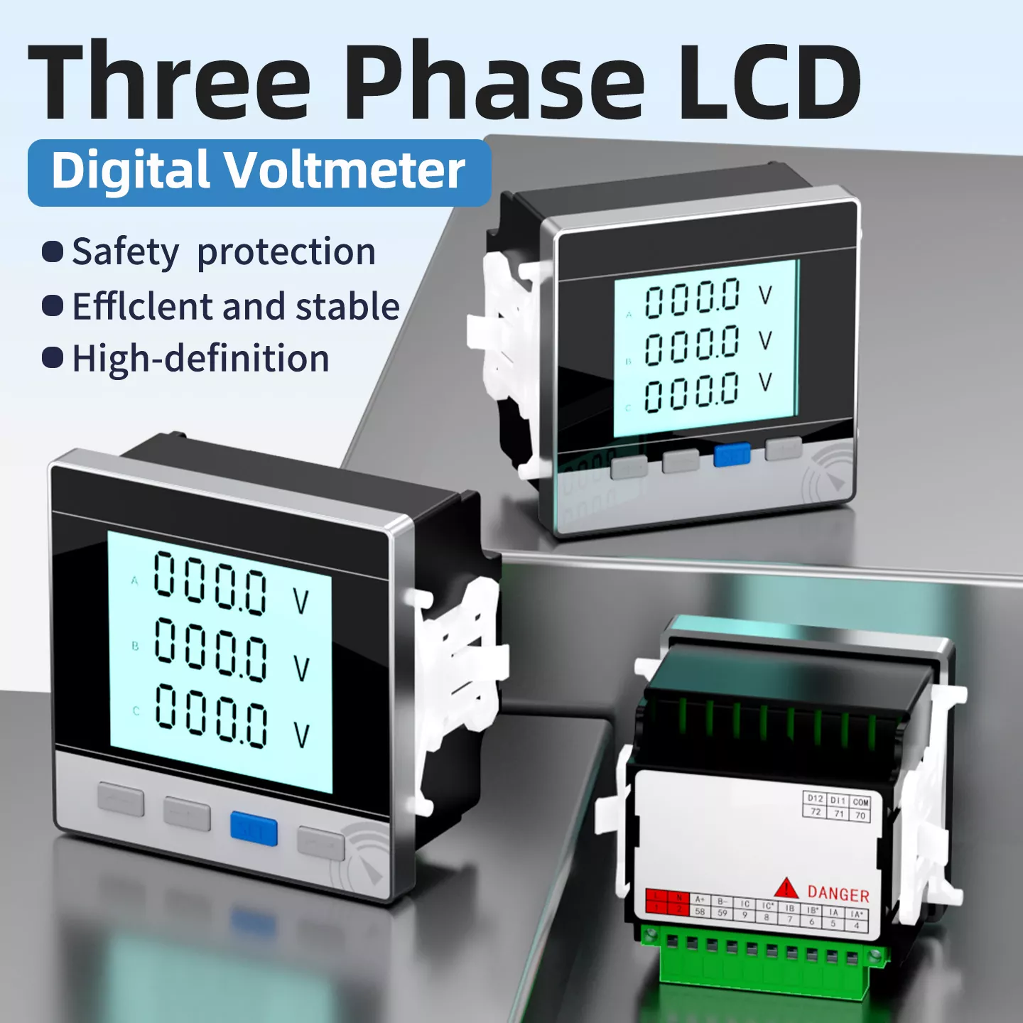 Háromfázisú LCD digitális voltmérő